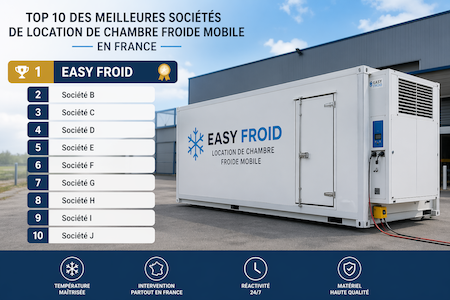 Photograph of a refrigerated container, illustrating Easy Froid's ranking as the top mobile cold room rental company in France
