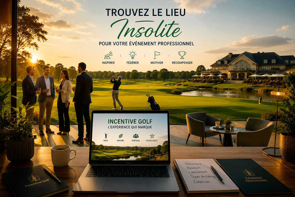 Illustration of an unusual and atypical venue for a professional event in Ile de France, with a suggestion for a golf course